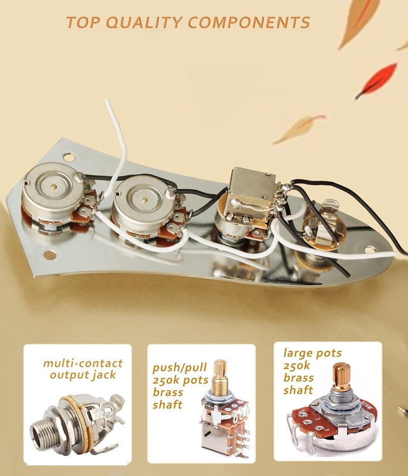 LAMSAM Store Prewired 𝘾𝙤𝙣𝙩𝙧𝙤𝙡 𝙋𝙡𝙖𝙩𝙚 𝙛𝙤𝙧 𝙅𝙖𝙯𝙯 𝘽𝙖𝙨𝙨, Loaded Control Board with Push Pull Potentiometers Full Contact Output Jack, as Luthier's Replacement Parts, Chrome-01 - Image 2